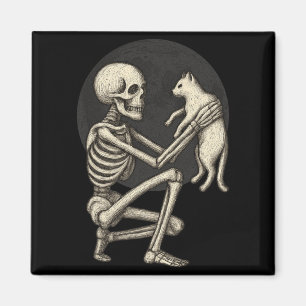 Skeleton Cat Skull Kitty Cute Goth Halloween Men Magnet
