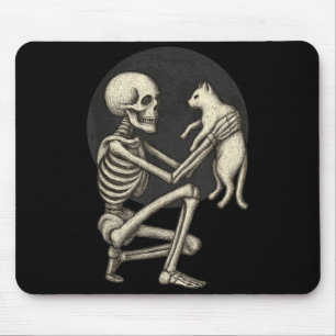 Skeleton Cat Skull Kitty Cute Goth Halloween Men Mouse Pad