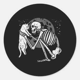 Skeleton Cat Skull Kitty Cute Goth Halloween Men W Classic Round Sticker