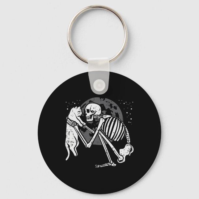 Skeleton Cat Skull Kitty Cute Goth Halloween Men W Key Ring (Front)