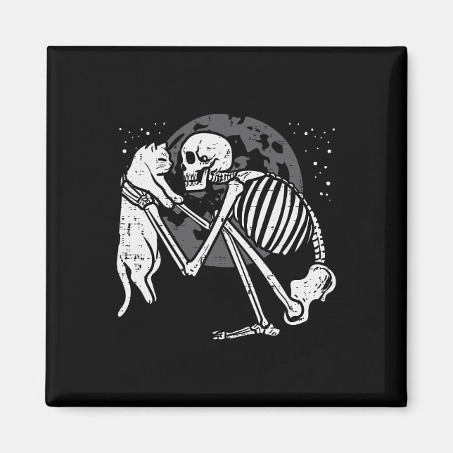 Skeleton Cat Skull Kitty Cute Goth Halloween Men W Magnet (Front)