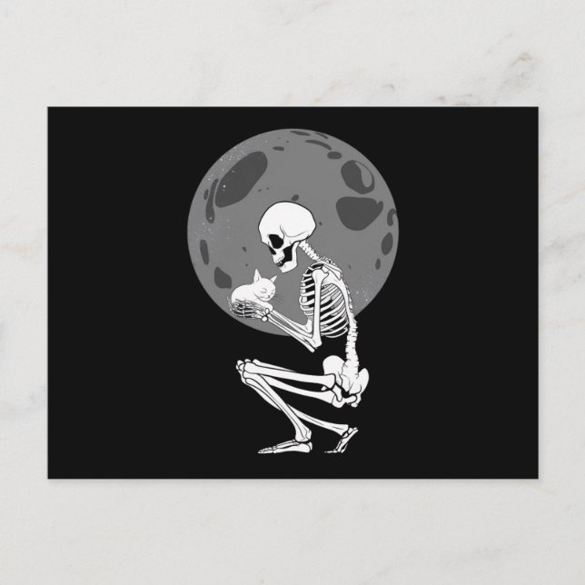 Skeleton Cat Skull Kitty Cute Goth Halloween  Postcard (Front)