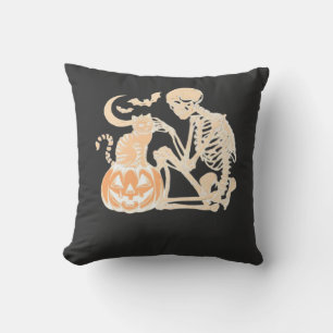 Skeleton Cat Skull kitty Cute Halloween Design Cla Cushion