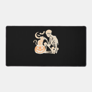 Skeleton Cat Skull kitty Cute Halloween Design Cla Desk Mat