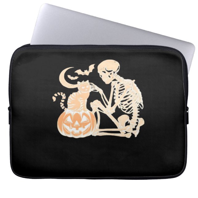Skeleton Cat Skull kitty Cute Halloween Design Cla Laptop Sleeve (Front)