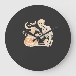Skeleton Cat Skull kitty Cute Halloween Design Cla Large Clock