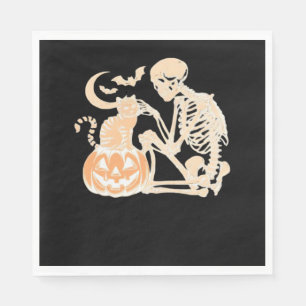 Skeleton Cat Skull kitty Cute Halloween Design Cla Napkin