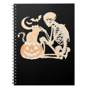 Skeleton Cat Skull kitty Cute Halloween Design Cla Notebook