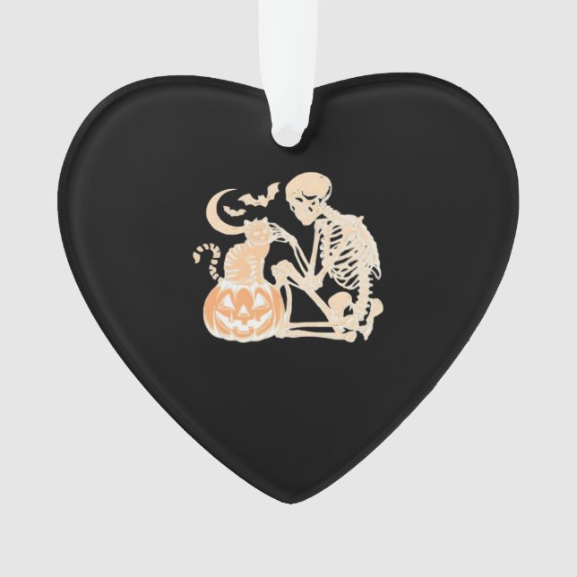 Skeleton Cat Skull kitty Cute Halloween Design Cla Ornament (Front)