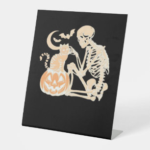 Skeleton Cat Skull kitty Cute Halloween Design Cla Pedestal Sign