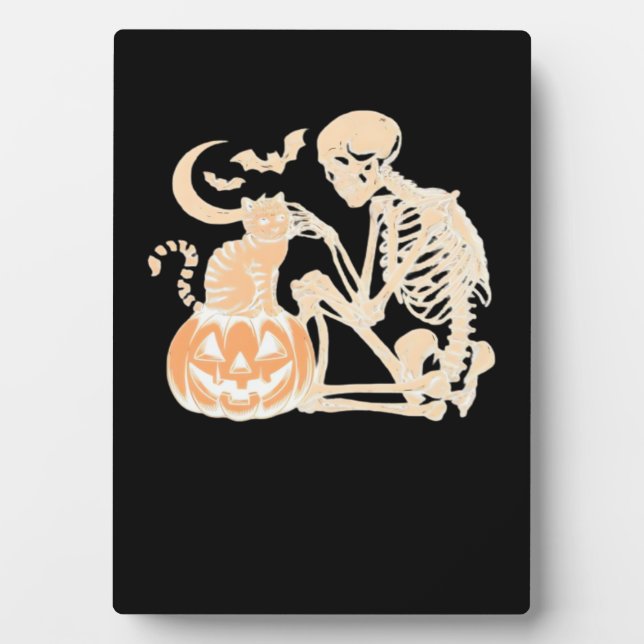 Skeleton Cat Skull kitty Cute Halloween Design Cla Plaque (Front)