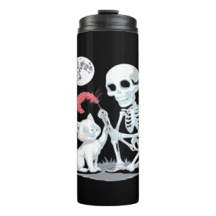 Skeleton Cat Skull kitty Cute Halloween Design Cla Thermal Tumbler