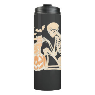 Skeleton Cat Skull kitty Cute Halloween Design Cla Thermal Tumbler