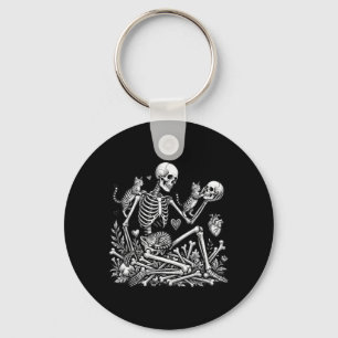 Skeleton Cat Skull Kitty Cute Halloween Men Women Key Ring