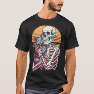 Skeleton Cat Skull Kitty Vintage Halloween Men Wom T-Shirt