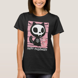 skeleton cat strawberry milk cute halloween T-Shirt