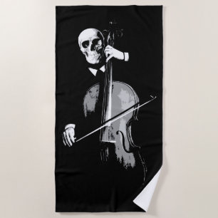 Skeleton Cellist Dark Minimal Illustration Beach Towel