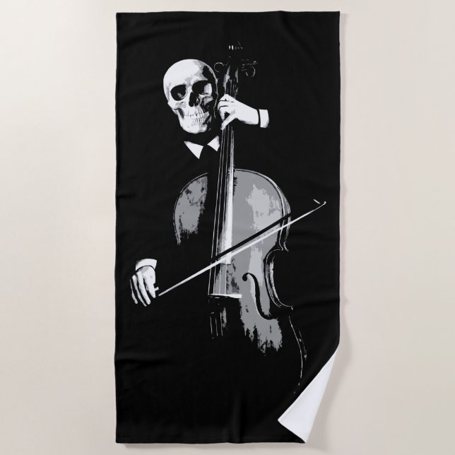 Skeleton Cellist Dark Minimal Illustration Beach Towel (Front)