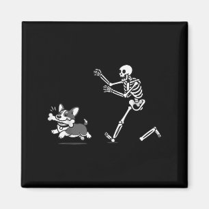 Skeleton Chasing Corgi Halloween Vibe Corgi Dog Lo Magnet