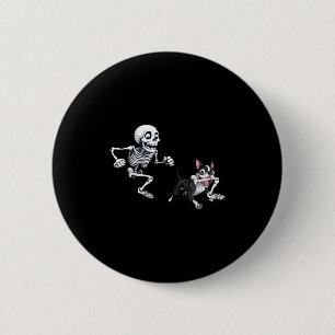 Skeleton Chasing Dog Boston Terrier Halloween Pet 6 Cm Round Badge
