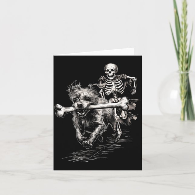 Skeleton Chasing Dog Funny Halloween Missing Bone Card (Front)