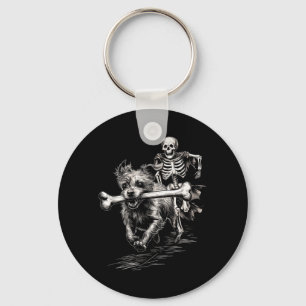 Skeleton Chasing Dog Funny Halloween Missing Bone Key Ring