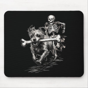 Skeleton Chasing Dog Funny Halloween Missing Bone Mouse Pad