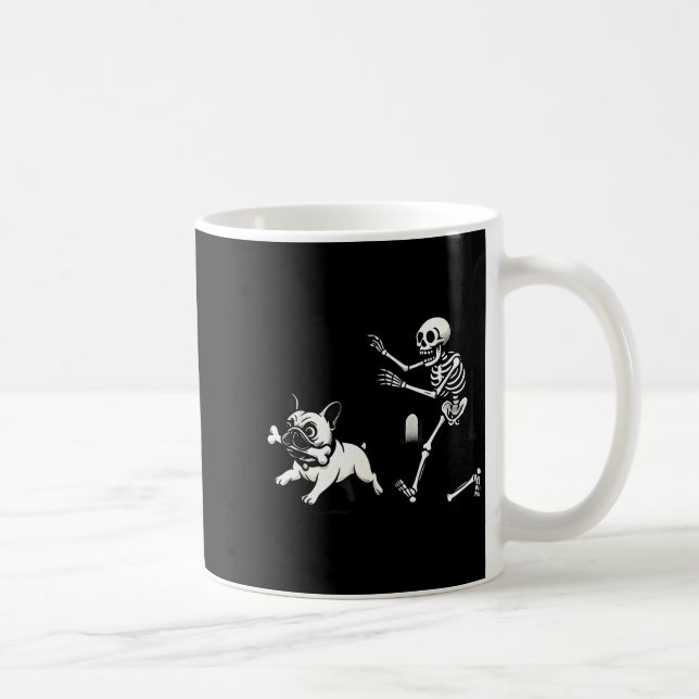 Skeleton Chasing French Bulldog Biting Leg Bone Ha Coffee Mug (Right)
