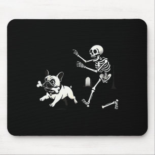 Skeleton Chasing French Bulldog Biting Leg Bone Ha Mouse Pad