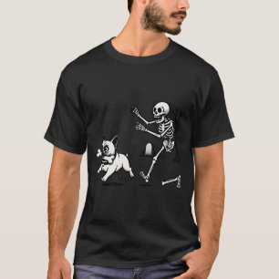 Skeleton Chasing French Bulldog Biting Leg Bone Ha T-Shirt