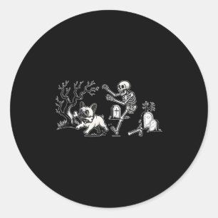 Skeleton Chasing French Bulldog Halloween Dog Mom  Classic Round Sticker