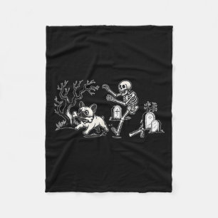 Skeleton Chasing French Bulldog Halloween Dog Mom  Fleece Blanket