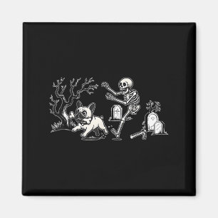 Skeleton Chasing French Bulldog Halloween Dog Mom  Magnet