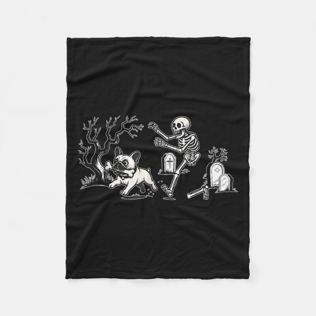 Skeleton Chasing French Bulldog Halloween Dog Mum  Fleece Blanket (Front)