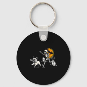 Skeleton Chasing French Bulldog Halloween Dog Mum Key Ring