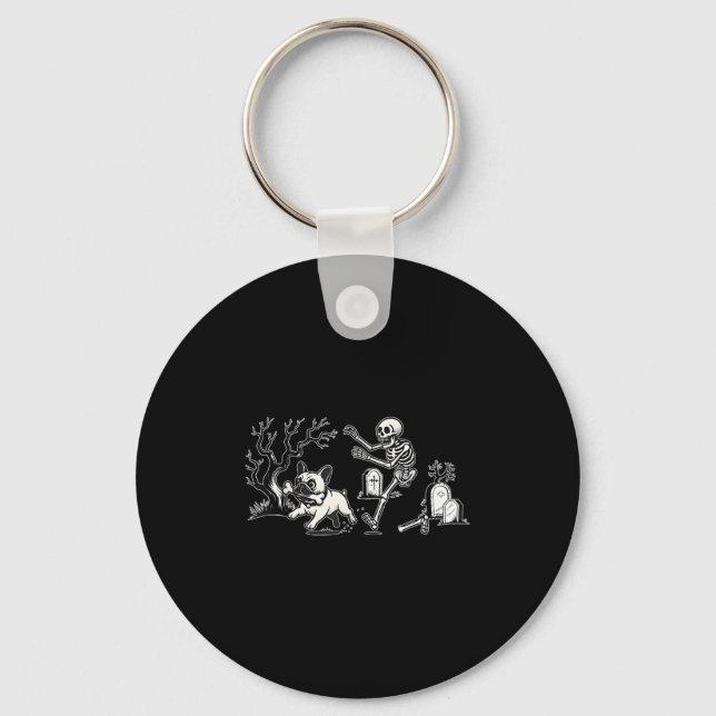 Skeleton Chasing French Bulldog Halloween Dog Mum  Key Ring (Front)