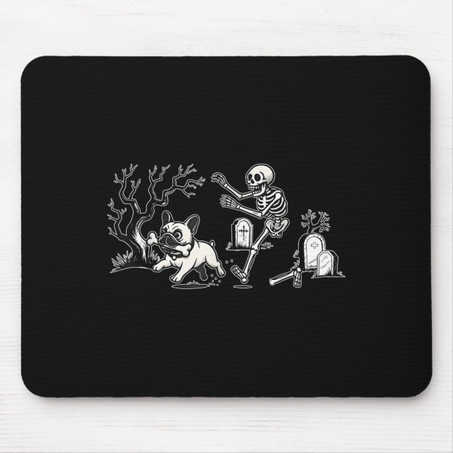 Skeleton Chasing French Bulldog Halloween Dog Mum  Mouse Pad (Front)