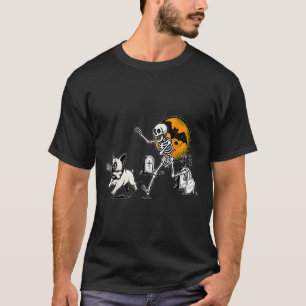 Skeleton Chasing French Bulldog Halloween Dog Mum  T-Shirt