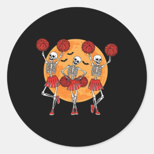Skeleton Cheerleader Cheerleading Squad Halloween  Classic Round Sticker
