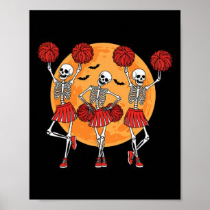 Skeleton Cheerleader Cheerleading Squad Halloween Poster