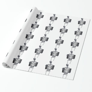Skeleton Chest Xray White Tiled Wrapping Paper