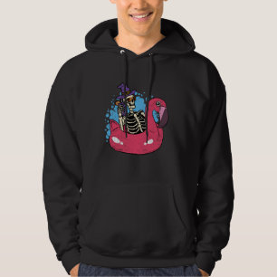 Skeleton Chillin Flamingo Halloween Funny Witch Bo Hoodie