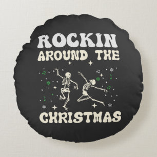 Skeleton Christmas Dance Round Cushion