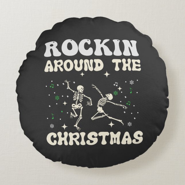  Skeleton Christmas Dance Round Cushion (Front)