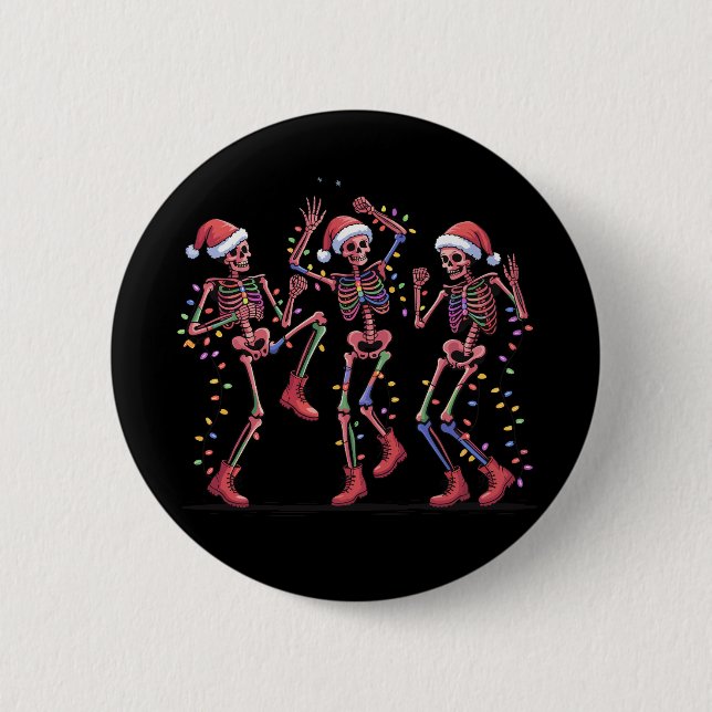 Skeleton Christmas Dancing Skeleton Lights Merry  6 Cm Round Badge (Front)
