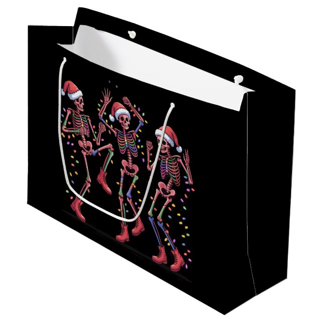 Skeleton Christmas Dancing Skeleton Lights Merry  Large Gift Bag (Front Angled)