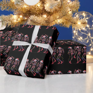 Skeleton Christmas Dancing Skeleton Lights Merry Wrapping Paper