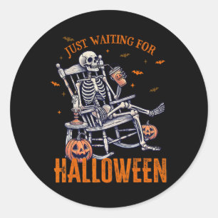 Skeleton Christmas Design Just Waiting For Hallowe Classic Round Sticker