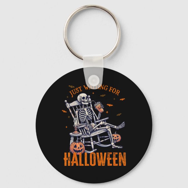 Skeleton Christmas Design Just Waiting For Hallowe Key Ring (Front)