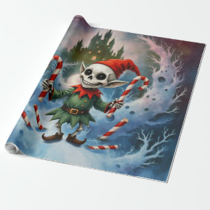 Skeleton Christmas Elf – Creepy Cute Dark Holiday  Wrapping Paper